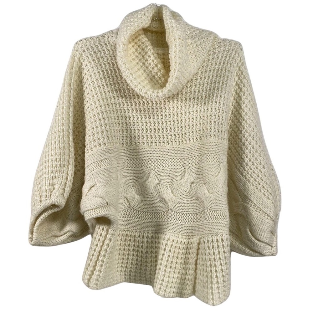 Grifflin Paris Poncho Sweater Womens Large Cream Cowl Neck‎ Mohair Cable Knit